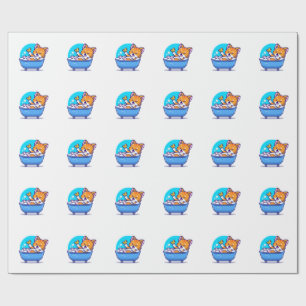 Orange cat taking bath funny cute wrapping paper