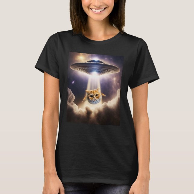 Orange Cat UFO Space Alien  Cute Kitten Beam Up T-Shirt (Front)