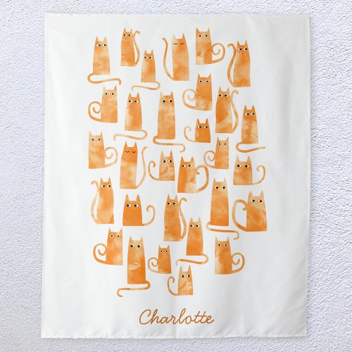 Orange Cat Watercolor Personalized Tapestry