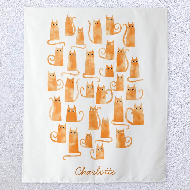 Orange Cat Watercolor Personalized Tapestry (Creator Uploaded)