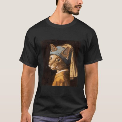 Orange Cat With A Pearl Earring Painting T_Shirt