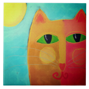 Orange Cat with Green Eyes  Ceramic Tile