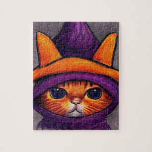 Orange Cat with Purple Witch Hat Drawing Jigsaw Puzzle
