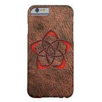 Orange celtic knot flower on genuine leather
