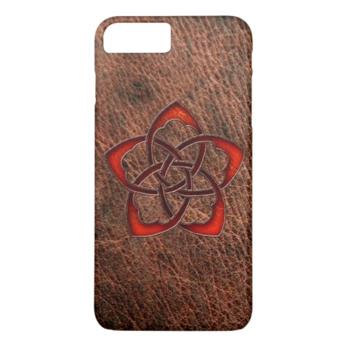 Orange celtic knot flower on genuine leather