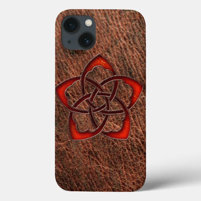 Orange celtic knot flower on genuine leather Case-Mate iPhone case (Back)