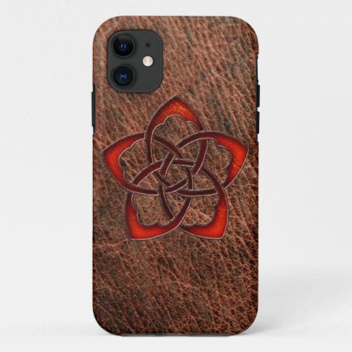 Orange celtic knot flower on genuine leather