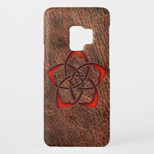 Orange celtic knot flower on genuine leather