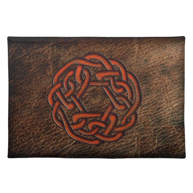 Orange celtic knot on leather placemat (Front)