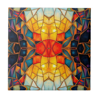 Orange Center Kaleidoscope Ceramic Tile