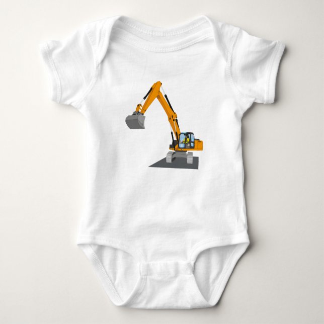 orange chain excavator baby bodysuit (Front)