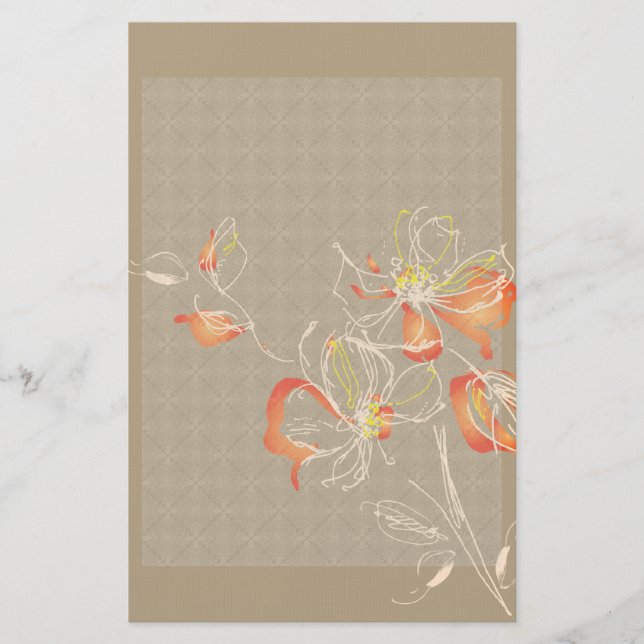 Orange Chalk Drawn Flowers Stationary Stationery (Front)