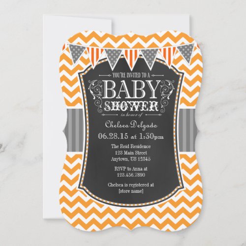 Orange Chalkboard Chevron Baby Shower Invite