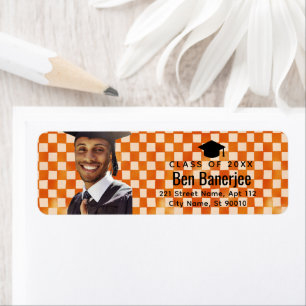 Orange Check Custom Photo Graduate Return Adrress Label