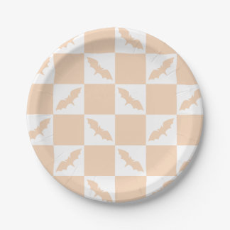 Orange Check Design with Flying Bats Paper Plates