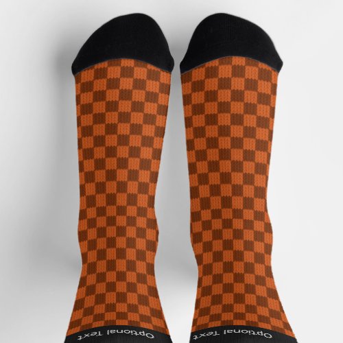 Orange Checked Hand Knitted Look _ own name  text Socks