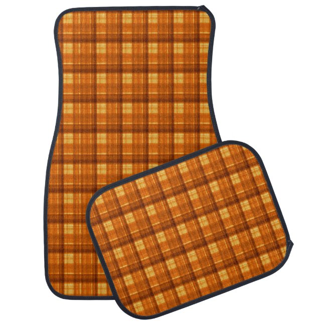 Orange Checked Tartan Print, Car Floor Mat (Set)