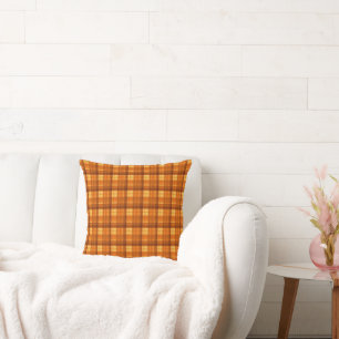 Orange Checked Tartan Print, Throw Pillow