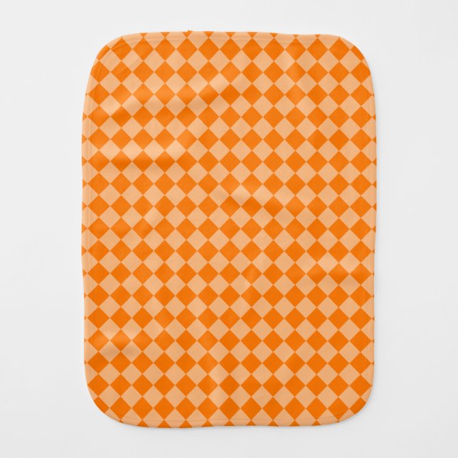 Orange Checker Diamond Pattern Baby Burp Cloth (Front)