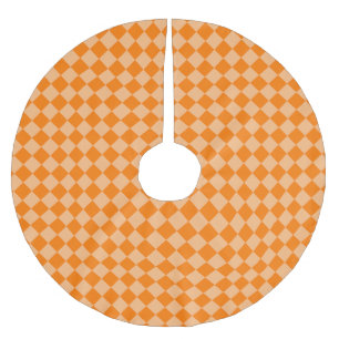Orange Checker Diamond Pattern Brushed Polyester Tree Skirt