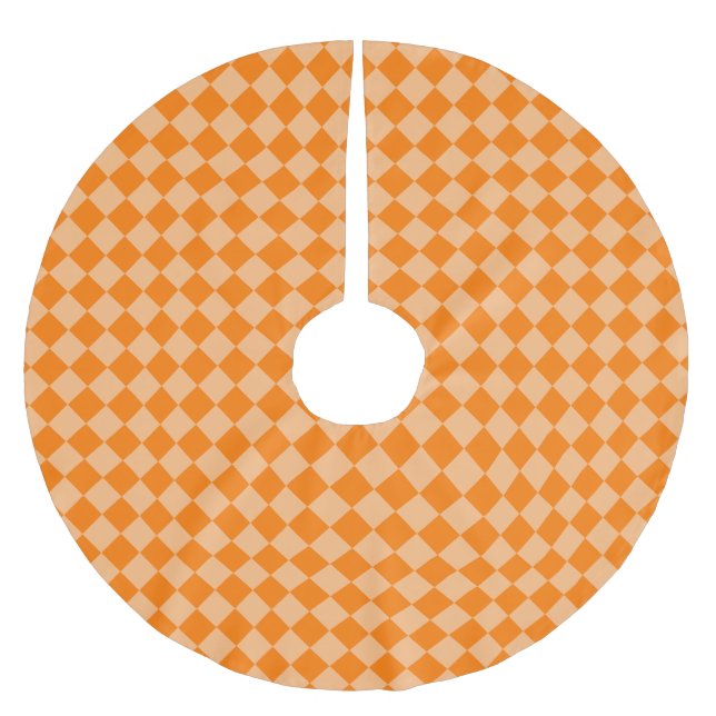 Orange Checker Diamond Pattern Brushed Polyester Tree Skirt (Front)