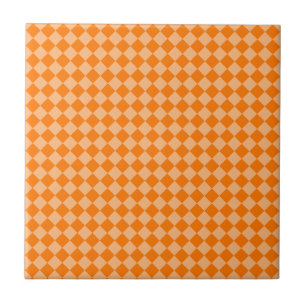 Orange Checker Diamond Pattern Ceramic Tile