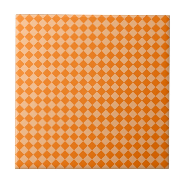 Orange Checker Diamond Pattern Ceramic Tile (Front)