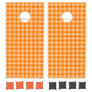 Orange Checker Diamond Pattern Cornhole Set