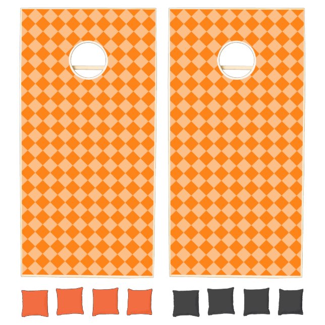 Orange Checker Diamond Pattern Cornhole Set (Set)