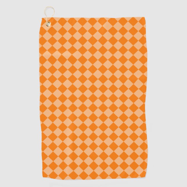 Orange Checker Diamond Pattern Golf Towel (Front)