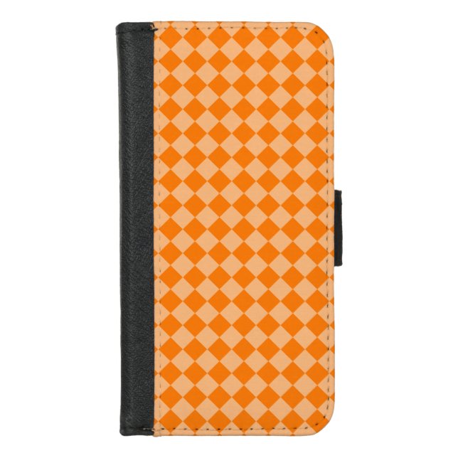 Orange Checker Diamond Pattern iPhone Wallet Case (Front)
