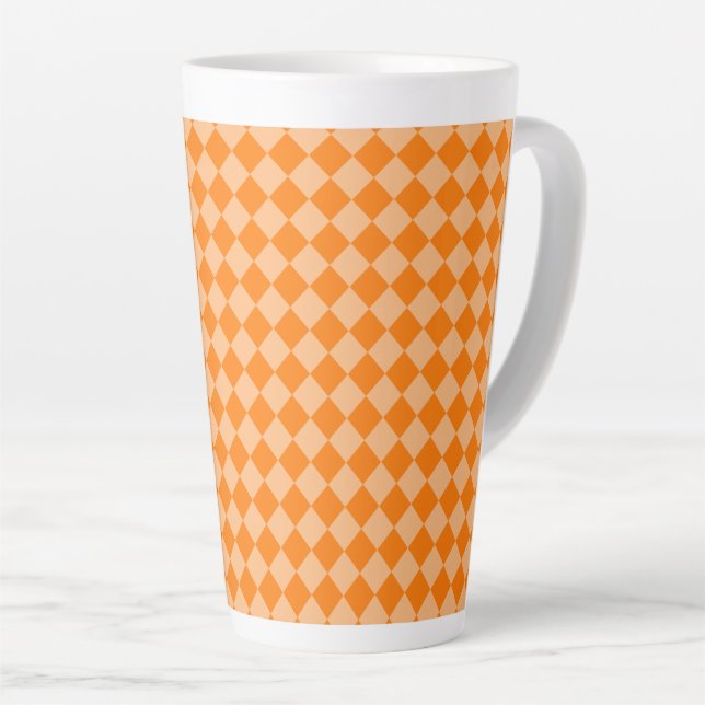 Orange Checker Diamond Pattern Latte Mug (Right Angle)