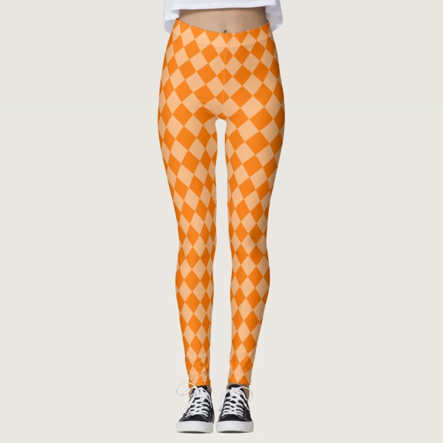 Orange Checker Diamond Pattern Leggings (Front)