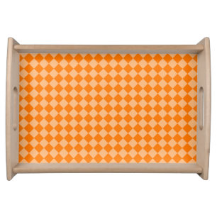 Orange Checker Diamond Pattern Serving Tray