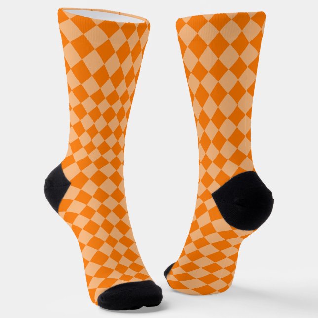 Orange Checker Diamond Pattern Socks (Angled)