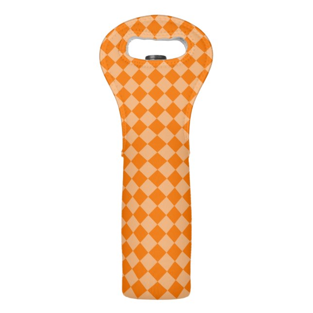 Orange Checker Diamond Pattern Wine Bag (Front)