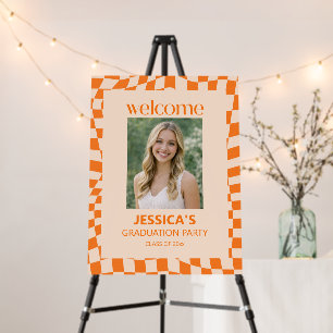 Orange Checker Graduation Party Photo Welcome Sign