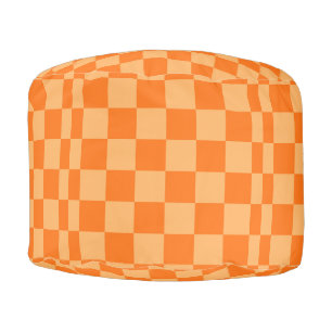 Orange Checker Plaid Pattern Design Pouf