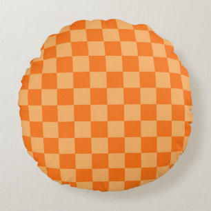 Orange Checker Plaid Pattern Design Round Pillow