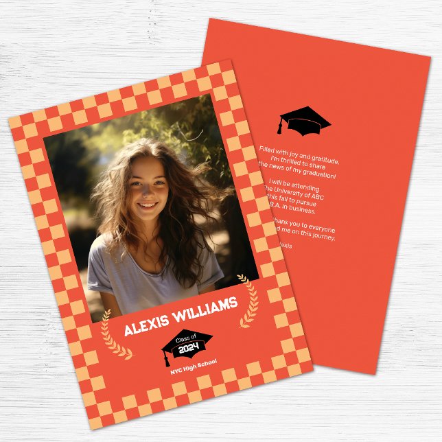 Orange Checkerboard Custom Photo  Announcement (Creator Uploaded)