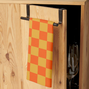 Orange Checkerboard Kitchen Towel