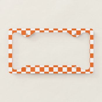 Orange Checkerboard License Plate Frame by DavidsZazzle at Zazzle