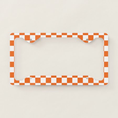 Orange Checkerboard License Plate Frame
