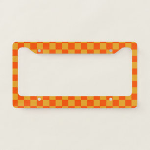 Orange Checkerboard License Plate Frame