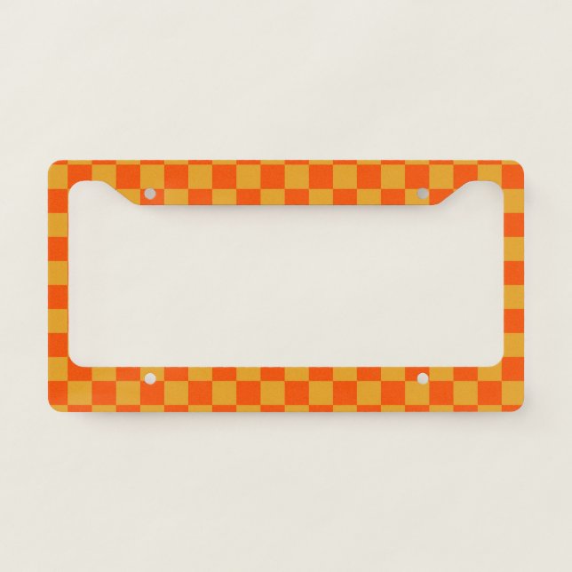 Orange Checkerboard License Plate Frame (Front)