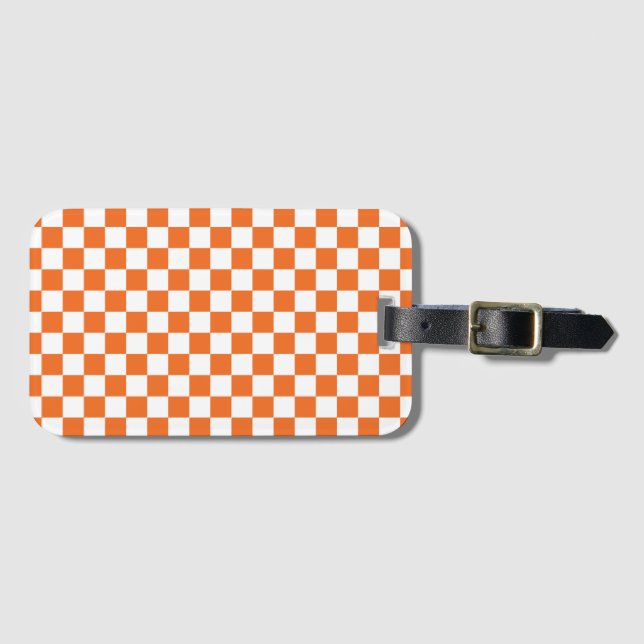 Orange Checkerboard Luggage Tag (Front Horizontal)