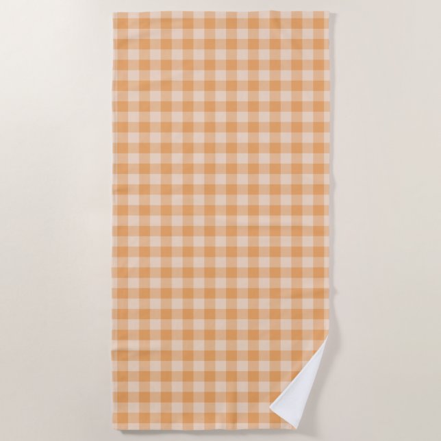 Orange Checkerboard Pattern Beach Towel (Front)