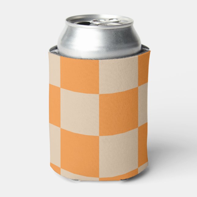 Orange Checkerboard Retro Geometric Checks  Can Cooler (Can Front)