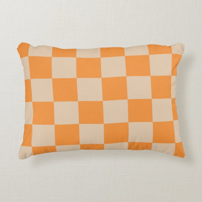 Orange Checkered Gingham Pattern Accent Pillow (Front)