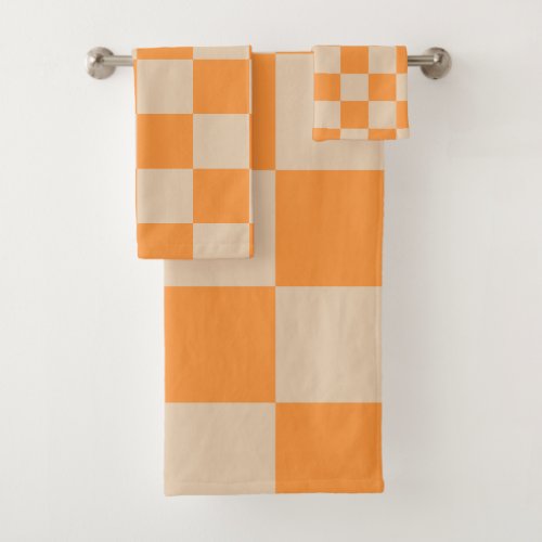 Orange Checkered Gingham Pattern Bath Towel Set